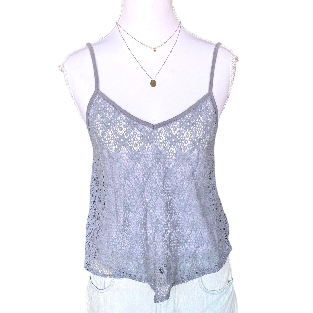 American Eagle Lace Cami Tank Top Grey Crochet Boho Indie Y2K M